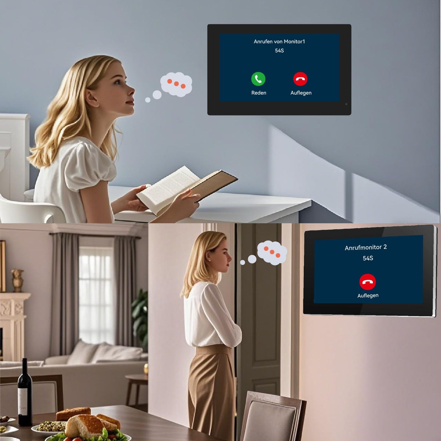 KeonBell 1080p Video Doorbell intercom withMonitor System, WiFi Video Intercom 1080FHD Metal Camera, 7 inch Two Monitor with32GB Card, Tuya APP, Two-Way Audio,Detection, Unlock for Single-Family Home