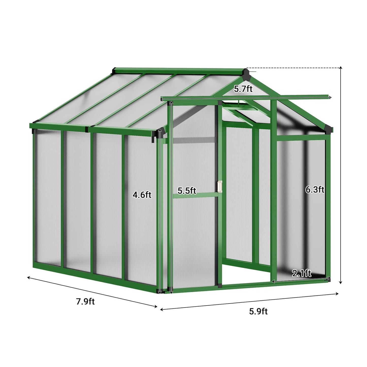 Greenhouse, 6x8 FT Greenhouse for Outdoors, Walk-in Green House with Ground Nails and Vent Windows, Sliding Lockable Door, Polycarbonate Greenhouses for Outside Garden Backyard, Quick Setup, Green