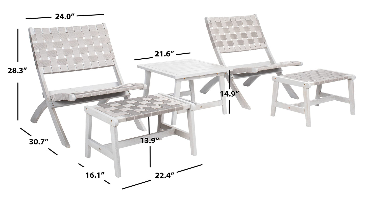 SAFAVIEH Outdoor Collection Darryl Acacia Wood 5-Piece Patio Set PAT7078B, Grey/Grey