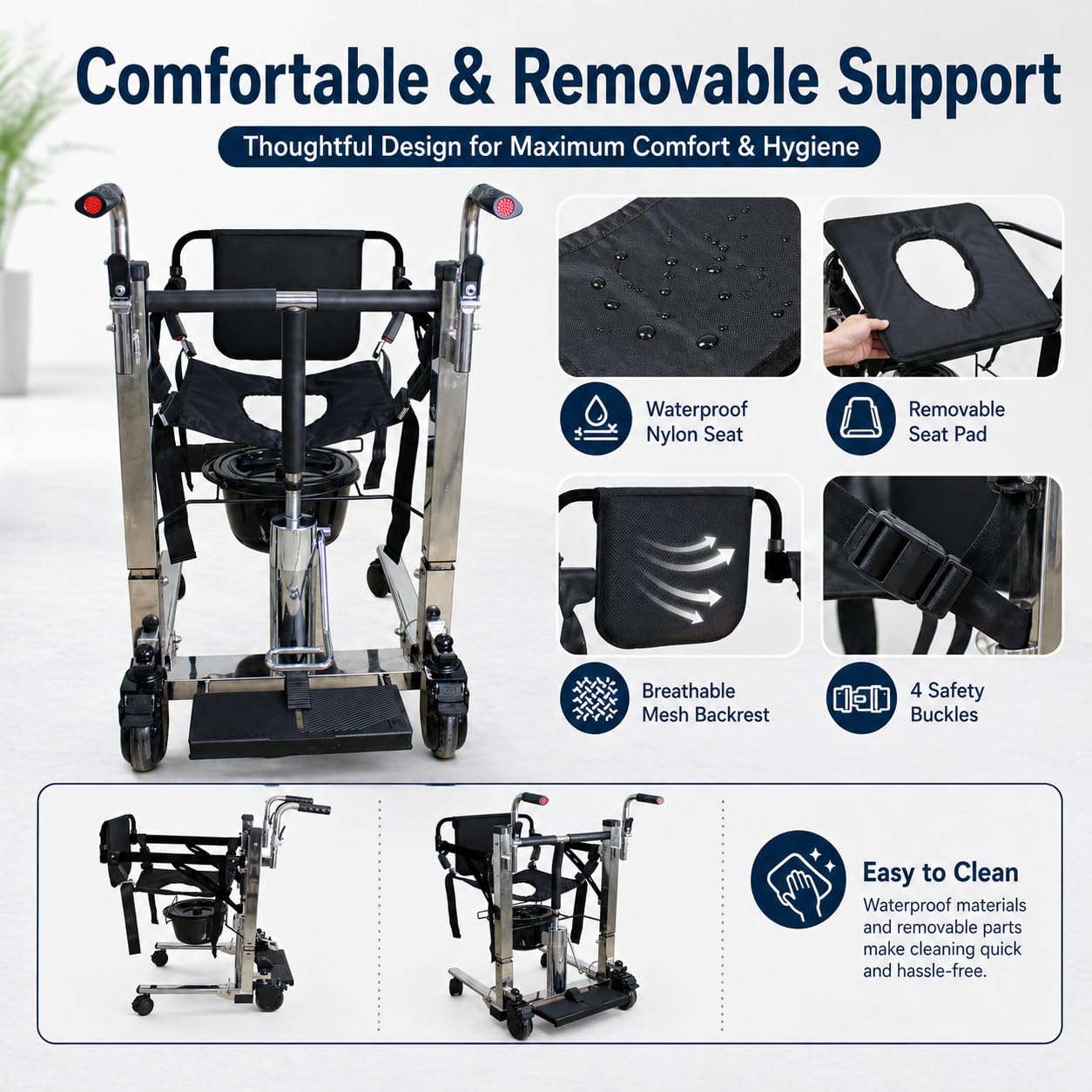 Patient Lifts for Home Use. Patient Lift Transfer Chair. 4-in-1 Transfer Chair & Commode Chair. Hydraulic Lift Chair for Elderly. Chair Lift for Bed to Toilet. Steel Frame. Dual Handle