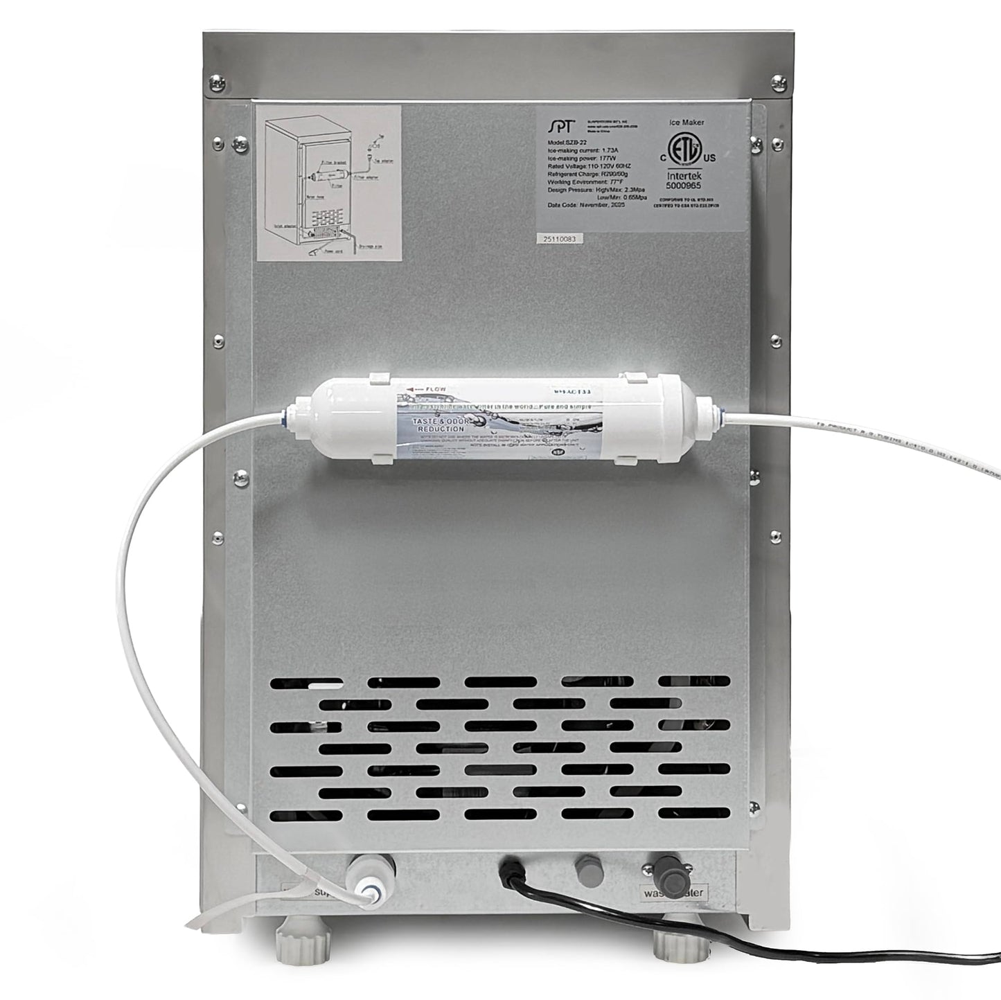 SPT SZB-22 44-lb Automatic Flake Ice Maker in Stainless Steel with Inline Water Filter