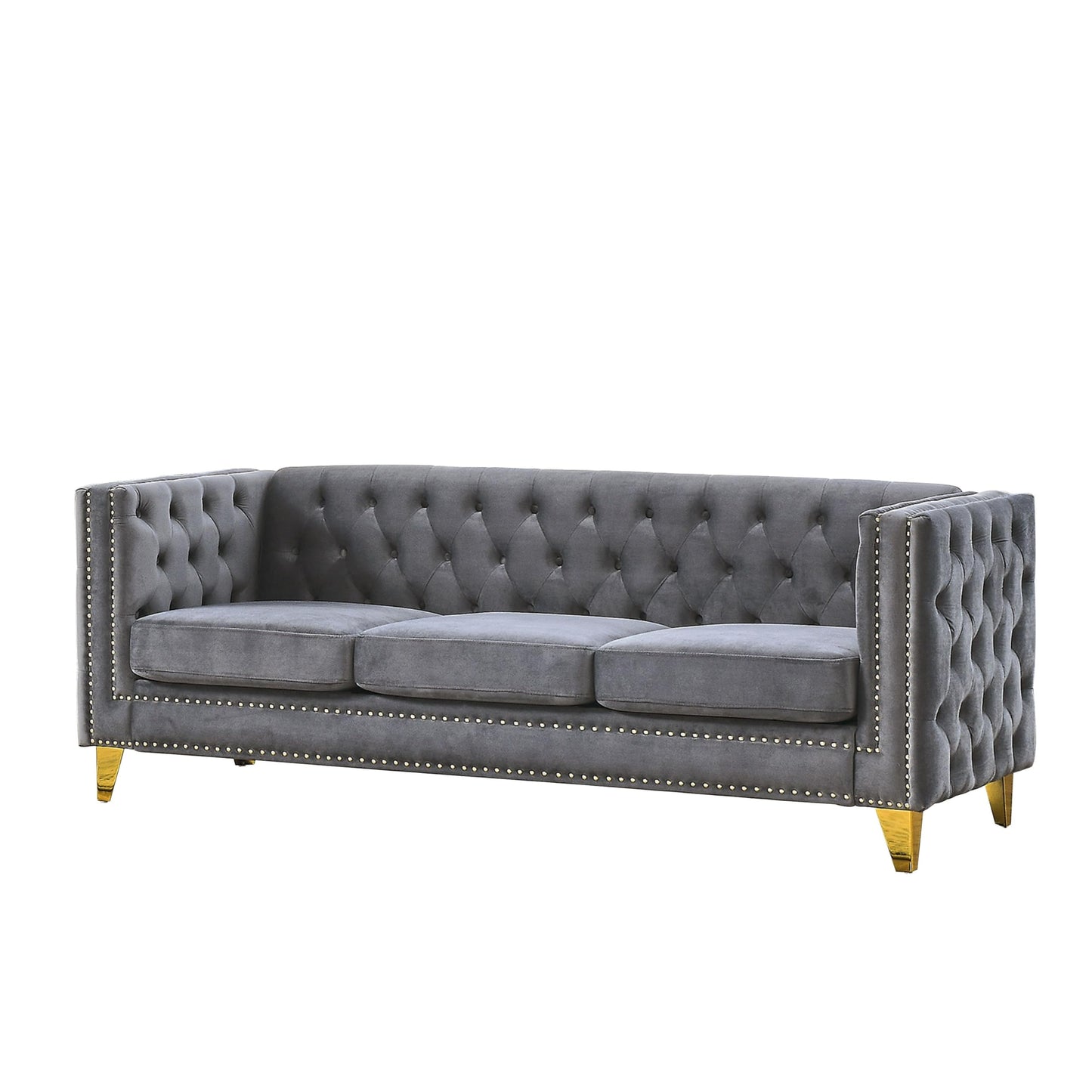 KEIKI Tufted Velvet 3+2 Seat Sofa Couch for Living Room, Buttons Tufted Square Arm Couch for Home Apartment, Gray