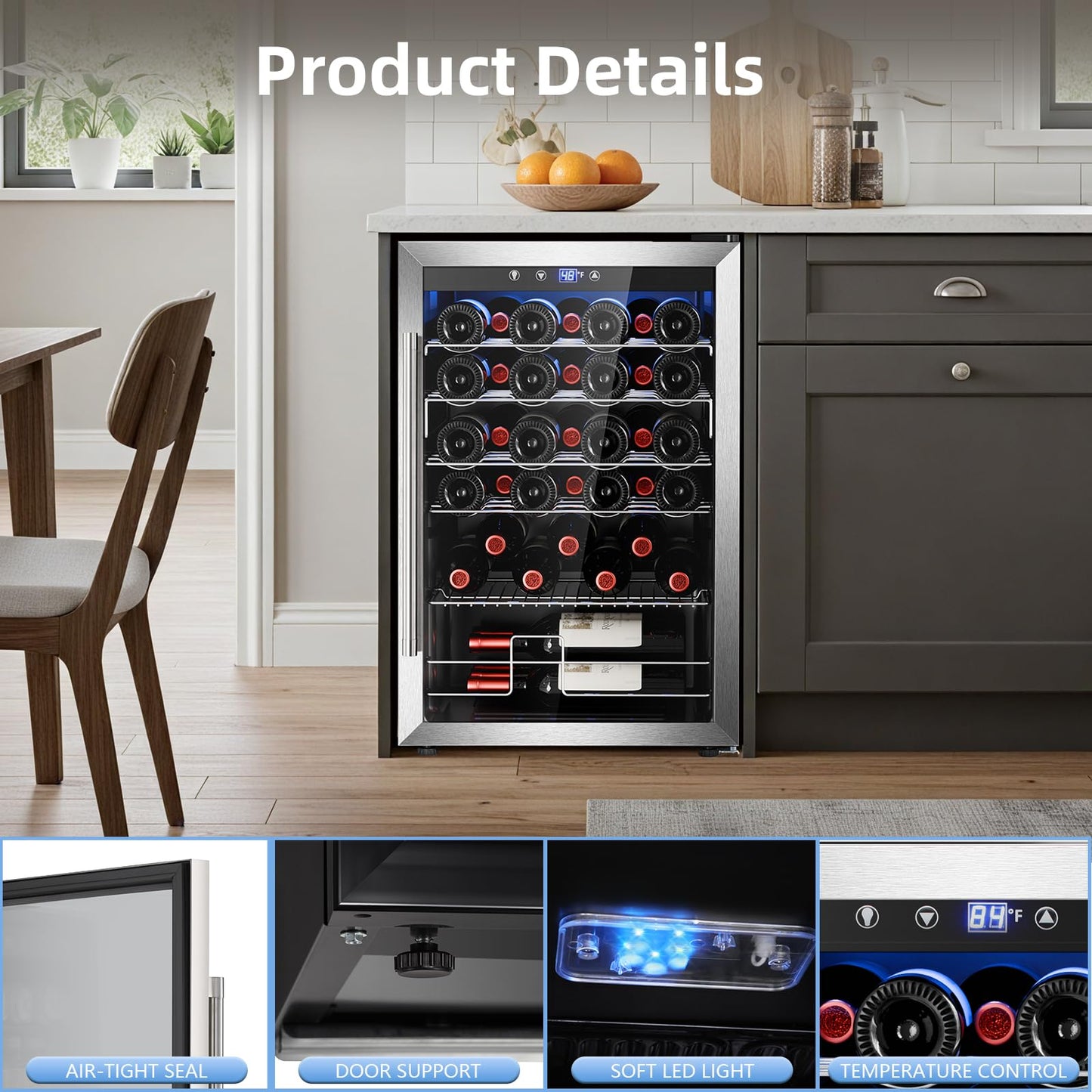 Antarctic Star Wine Cooler Refrigerator, Freestanding Wine Fridge with Adjust Temperature（32°F- 61°F）, 4.5 Cu.Ft Mini Fridge for home/bar/office, Black