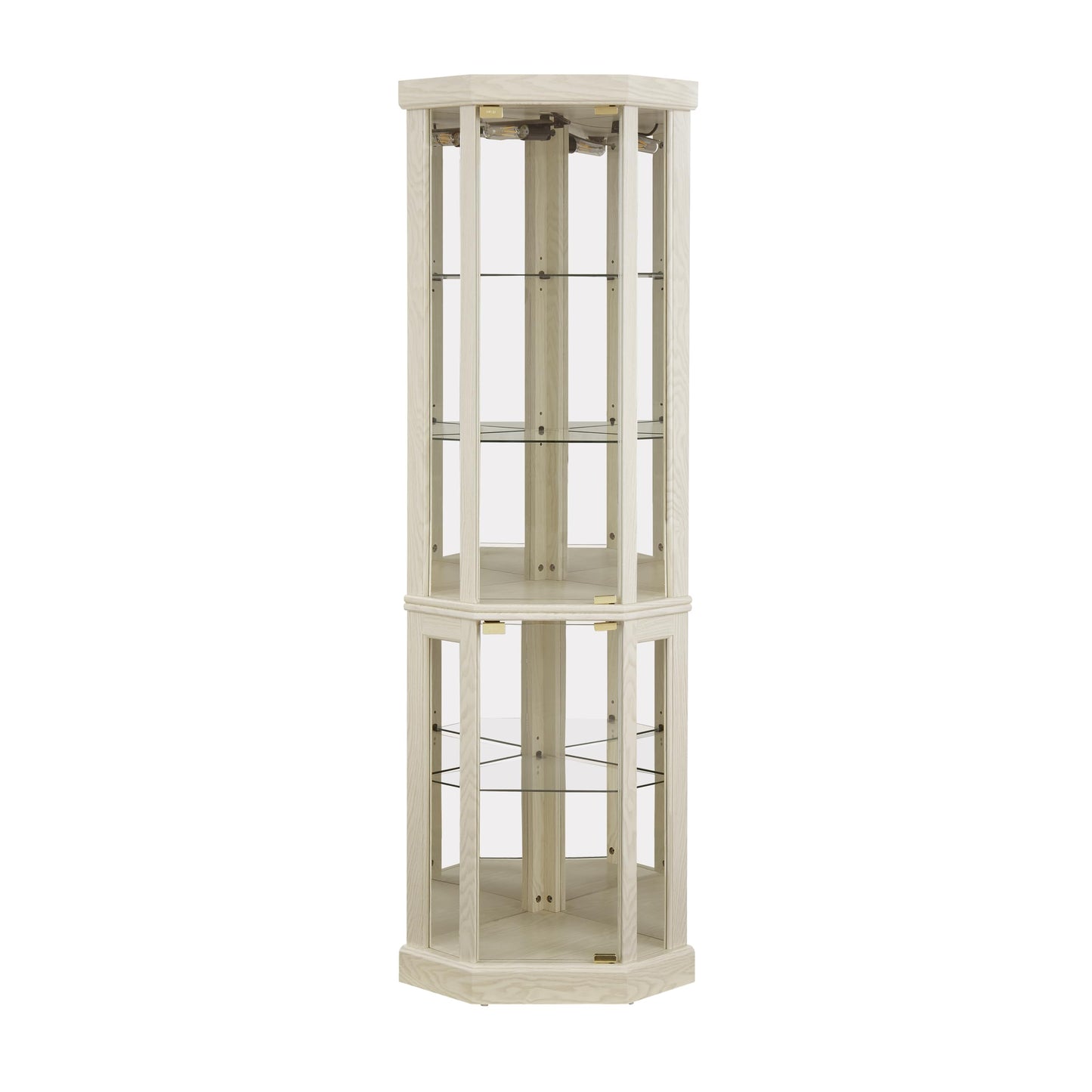 Topcomfy Corner Curio Cabinet, Lighted Glass Display Cabinet with Doors, Curved Glass & Adjustable Shelves, for Living Room, White