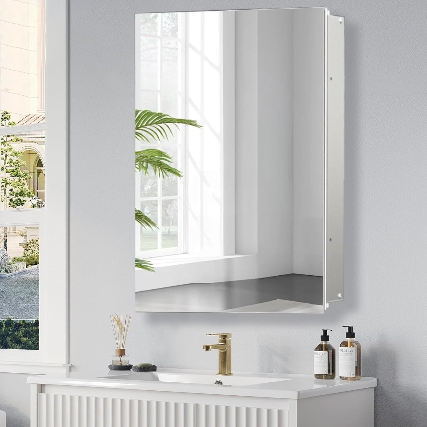 HESONTH Medicine Cabinet with Mirror of Storage, 22x30 inch Aluminum Bathroom Cabinet, Assembly Needed, Surface Mount or Recessed Wall Cabinet with Adjustable Glass Shelves for Bathroom Bedroom