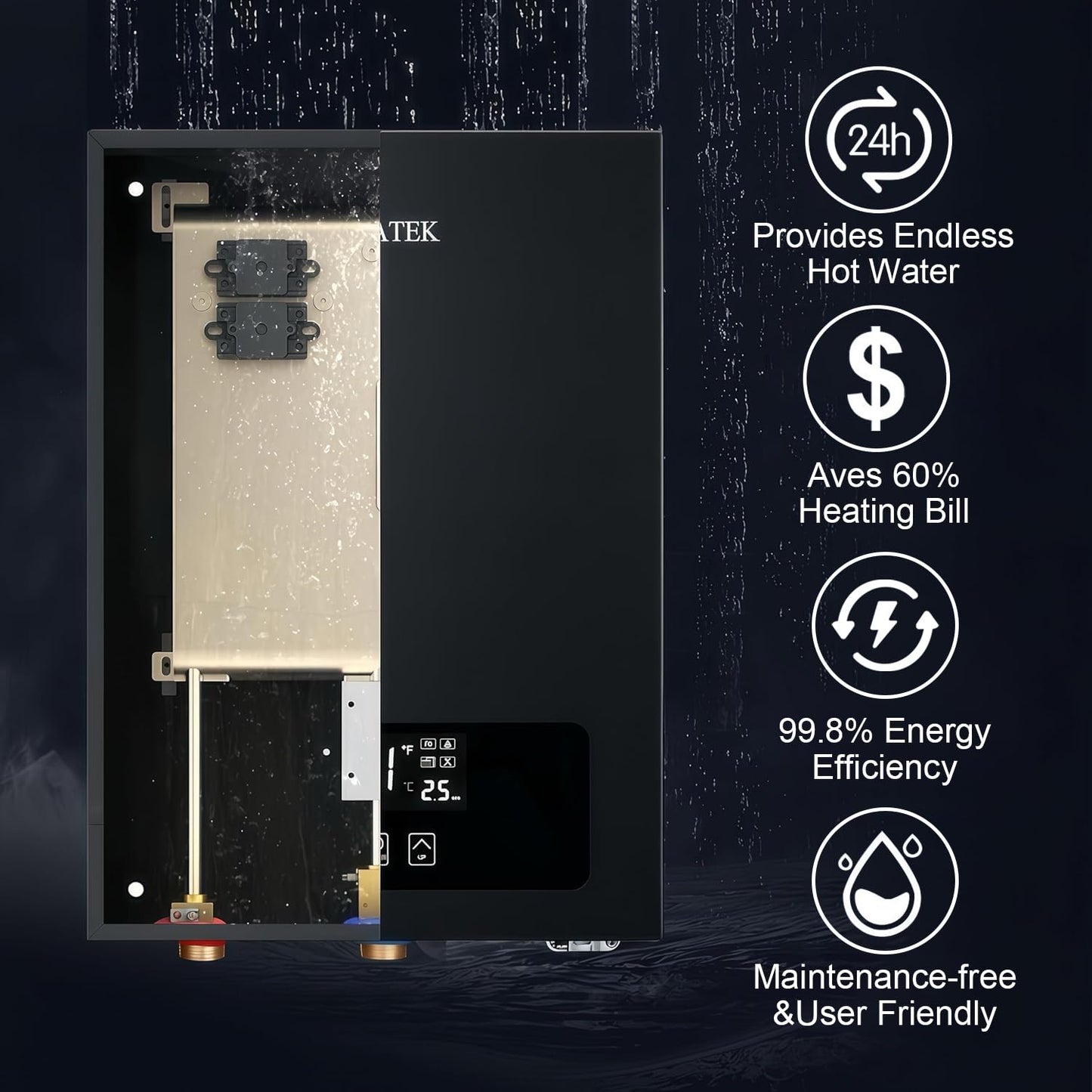Electric Tankless Water Heater SIVUATEK 18kW, 240V - On-Demand Hot Water for Whole House - ETL Certified, Self Modulating - Compact Design for Easy Installation - for 3 Point of Use Hot Water