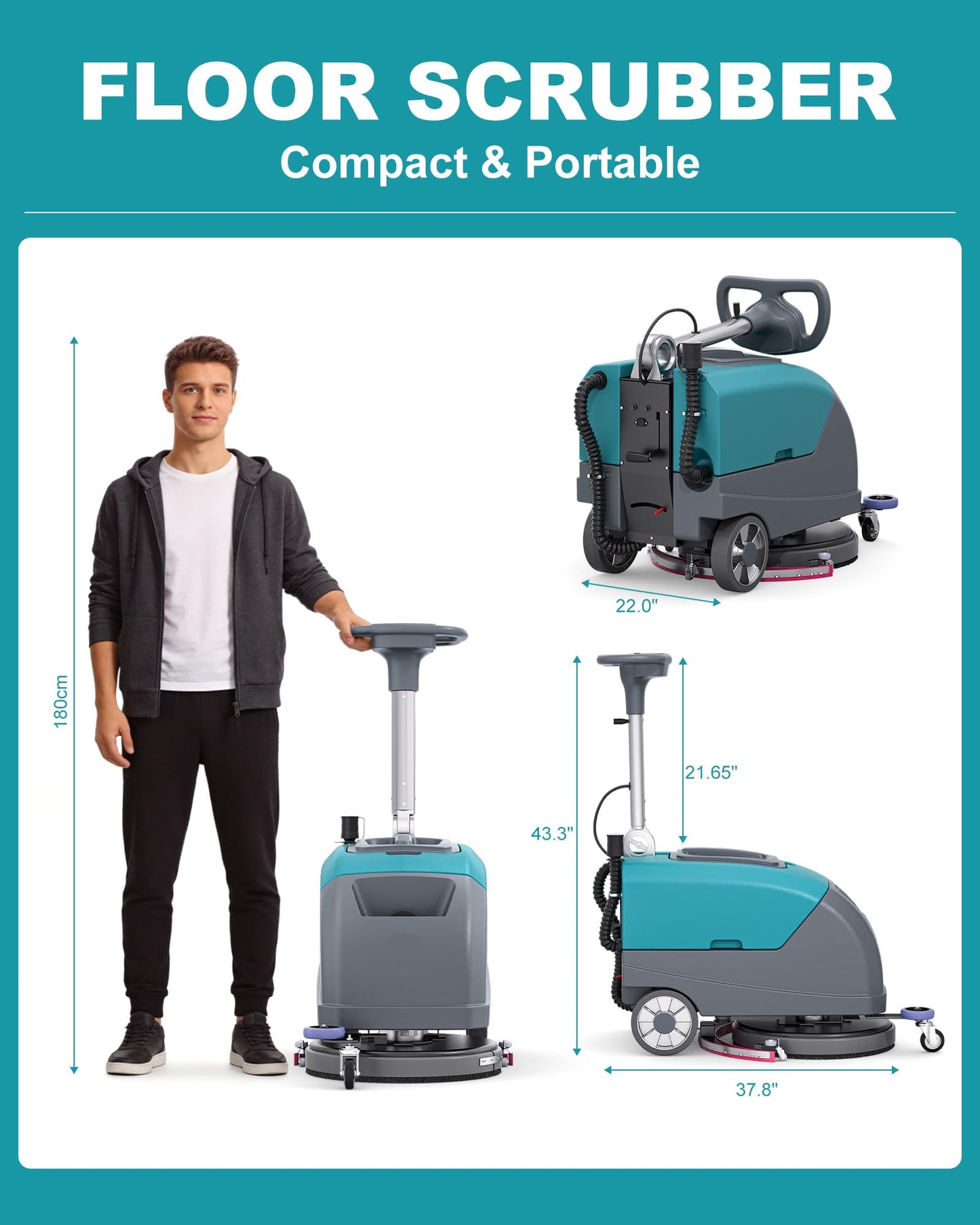 C5 16" Walk-Behind Commercial Floor Scrubber Machine, 500W Motor