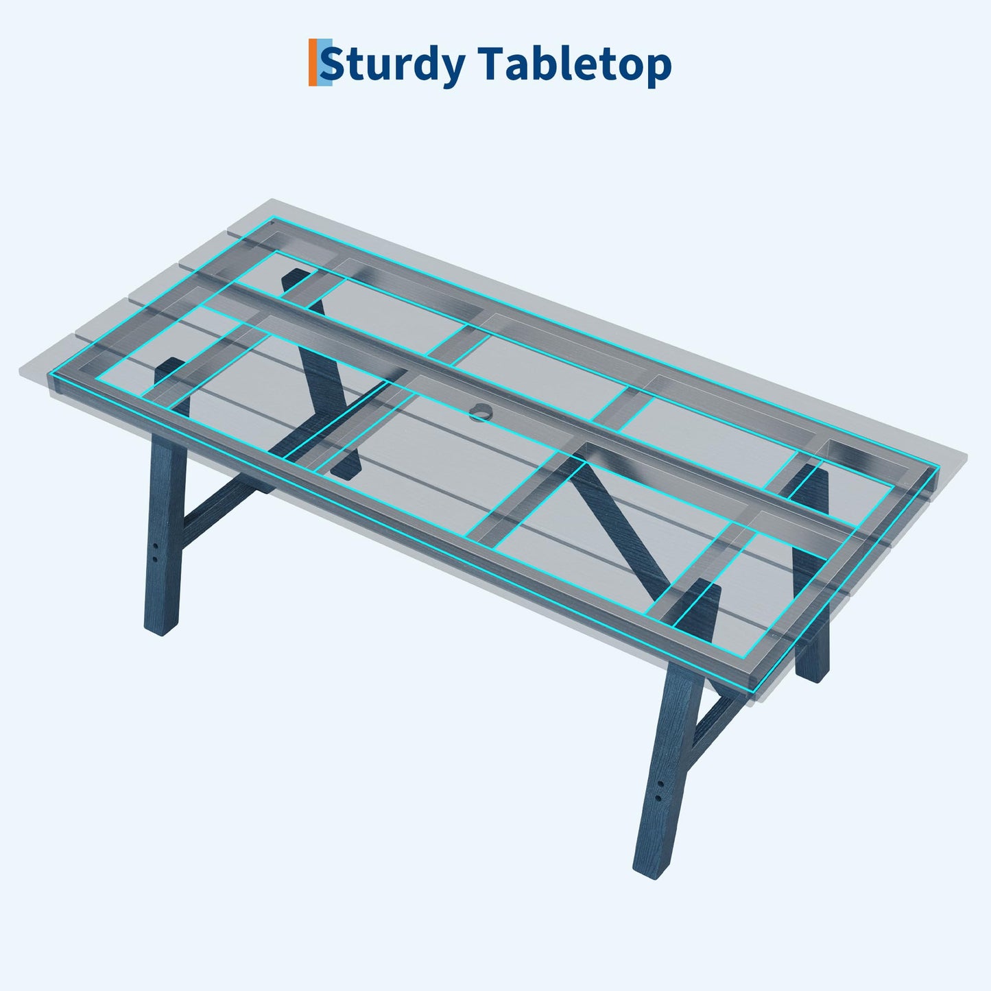 Garvee Outdoor Patio Dining Table Set for 6, 7 Piece Outdoor HDPE Dining Furniture Set with Umbrella Hole, Aluminum Frame, All-Weather Garden Table and 6 Chairs for Backyard Poolside, Navy Blue