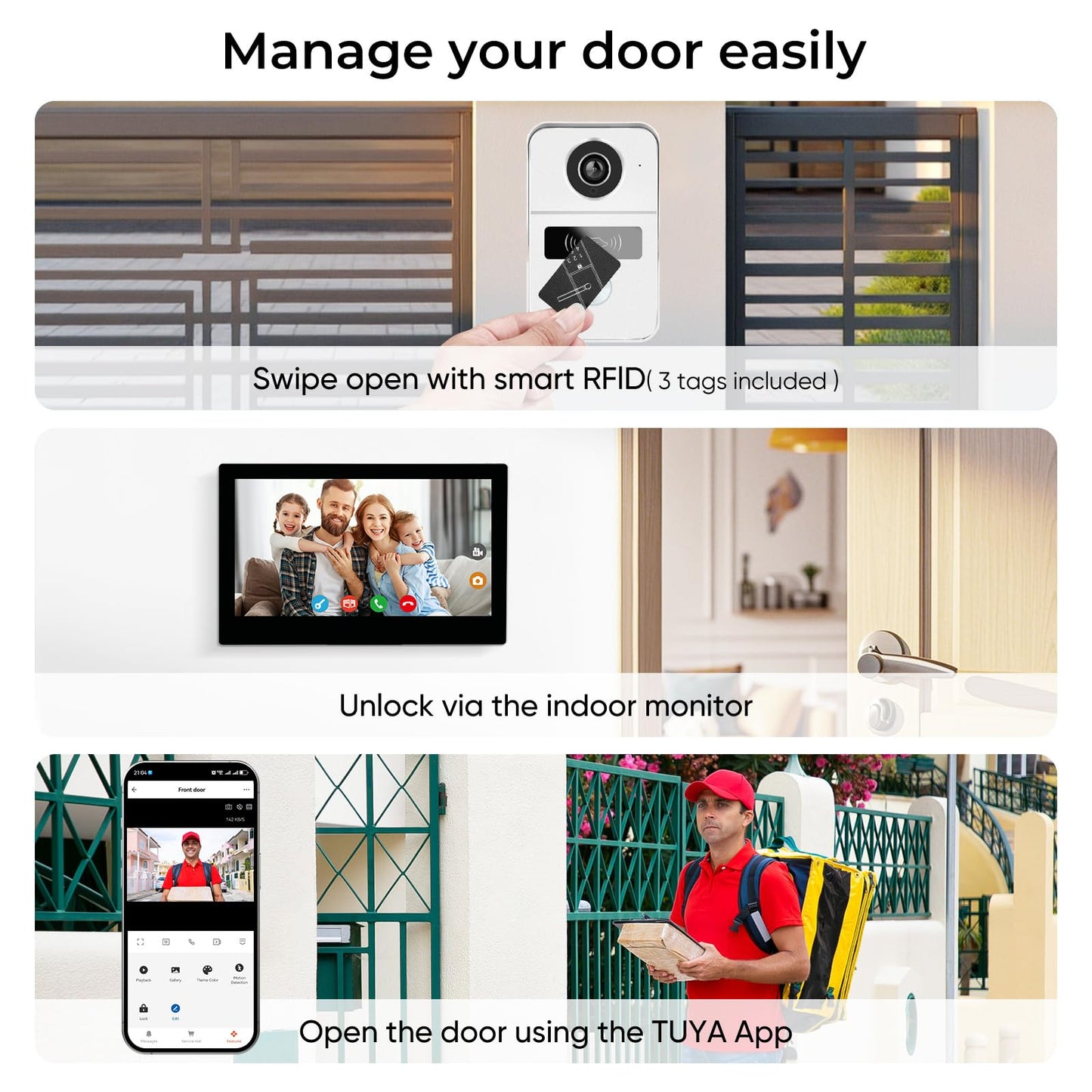 2 Wired Video Doorbell video Intercom System 1-Camera and 2-Monitor, 7 Inch Touch Screen, Night Vision, Support Remote Unlock, Dual-Way Intercom for Villa House Office Apartment Smart Phone Monitor
