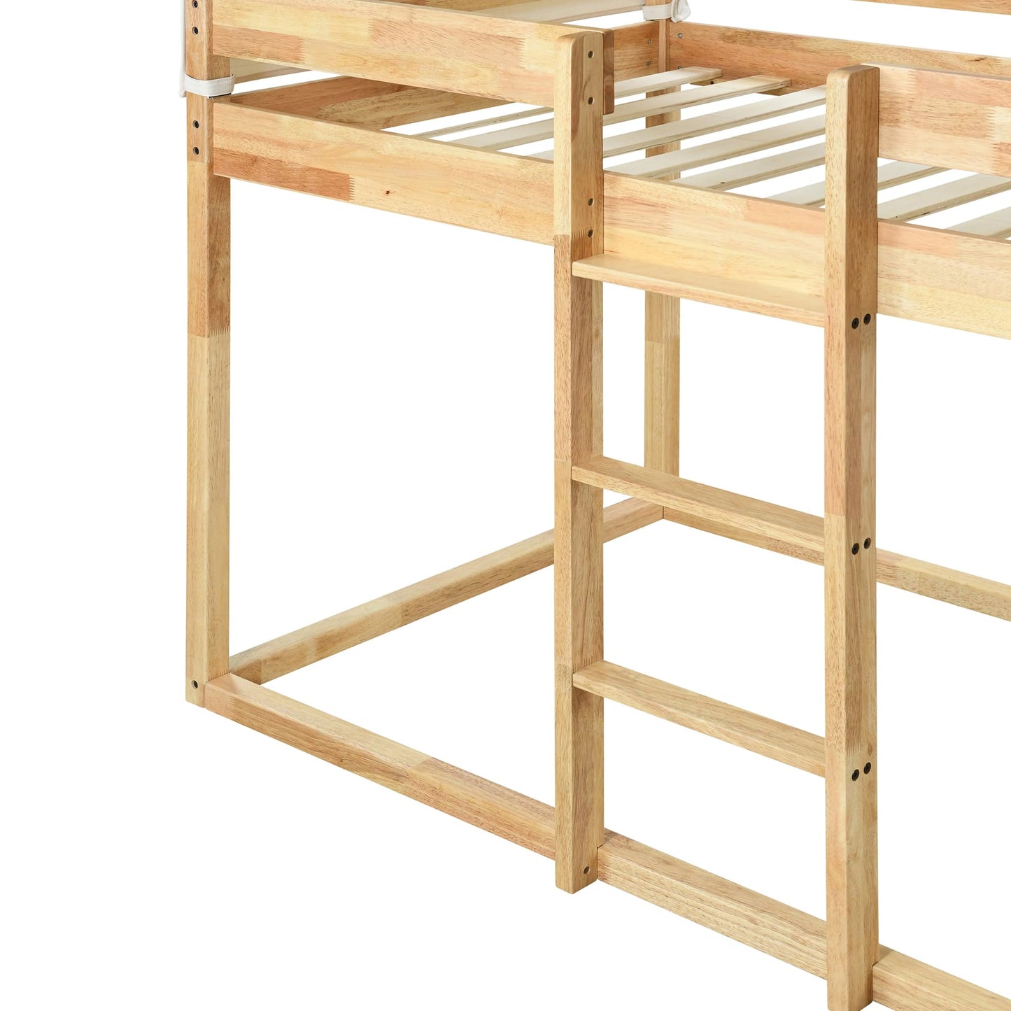 Merax Twin Over Twin Bunk Bed Wood Frame with Beige Cotton Tent,House-Shaped for Kids Toddlers Teens Girls Boys,Natural