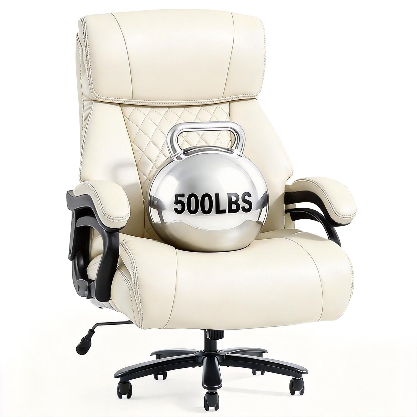 FLEXISPOT 500lbs Big and Tall Office Chair for Heavy People, Heavy Duty Computer Chair with Stable Arms Adjustable Lumbar Support Metal Base, Desk Chairs for Home Office Gaming Working, Leather, Beige