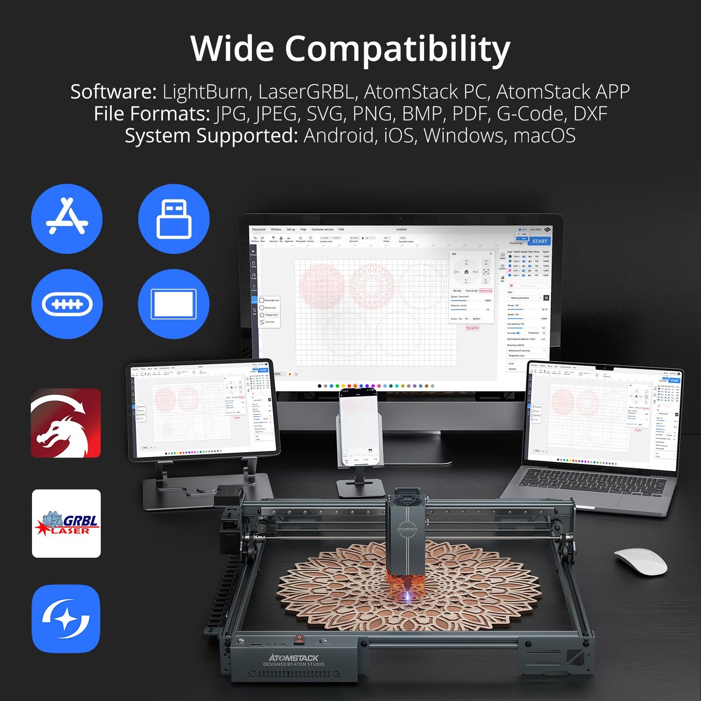ATOMSTACK 48W Laser Engraver, A40 PRO V2 Laser Cutter with Auto Air Assist, Bulk Engraving Cutting High Accuracy Laser Engraving Machine for Wood Stone Metal Acrylic Leather Jewelry