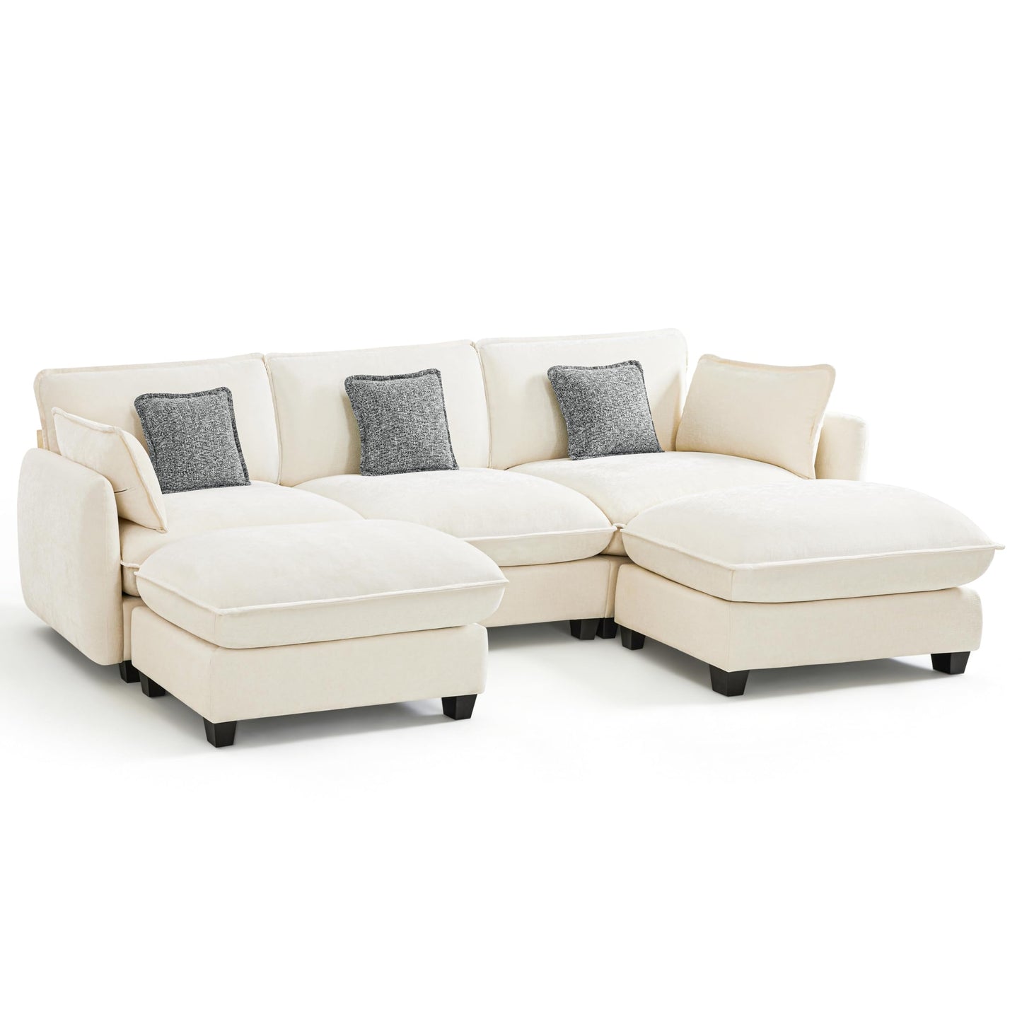 MCombo 117" Oversized Cloud Sectional Couch, Sectional Sofa with FSC Certified, U Shaped Couch with Ottoman for Living Room, Chenille S0701 (Beige)
