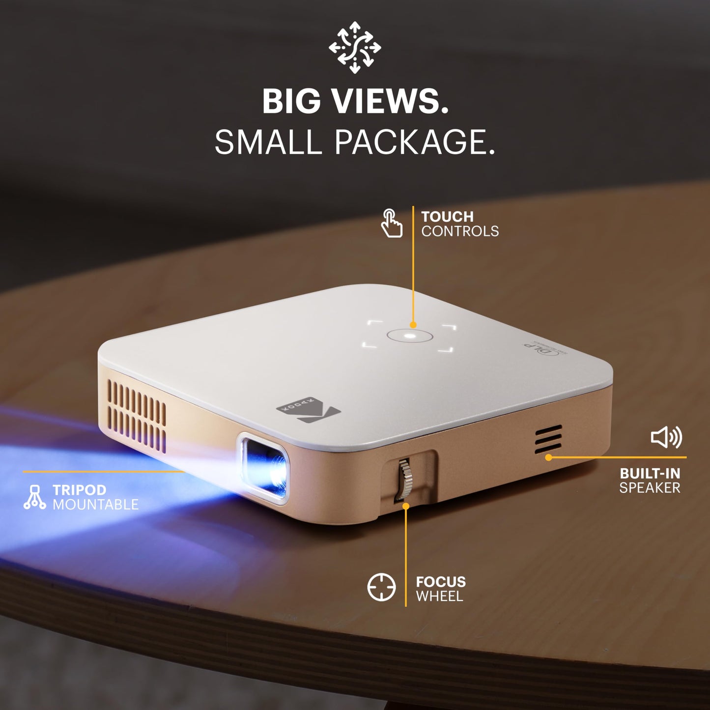 KODAK Luma 350 Smart Pico Mini Portable Projector - White - Android OS Streaming Movie Projector - 150-Inch Auto Keystone Home Theater Display - Battery Powered with Wi-Fi & Bluetooth Casting