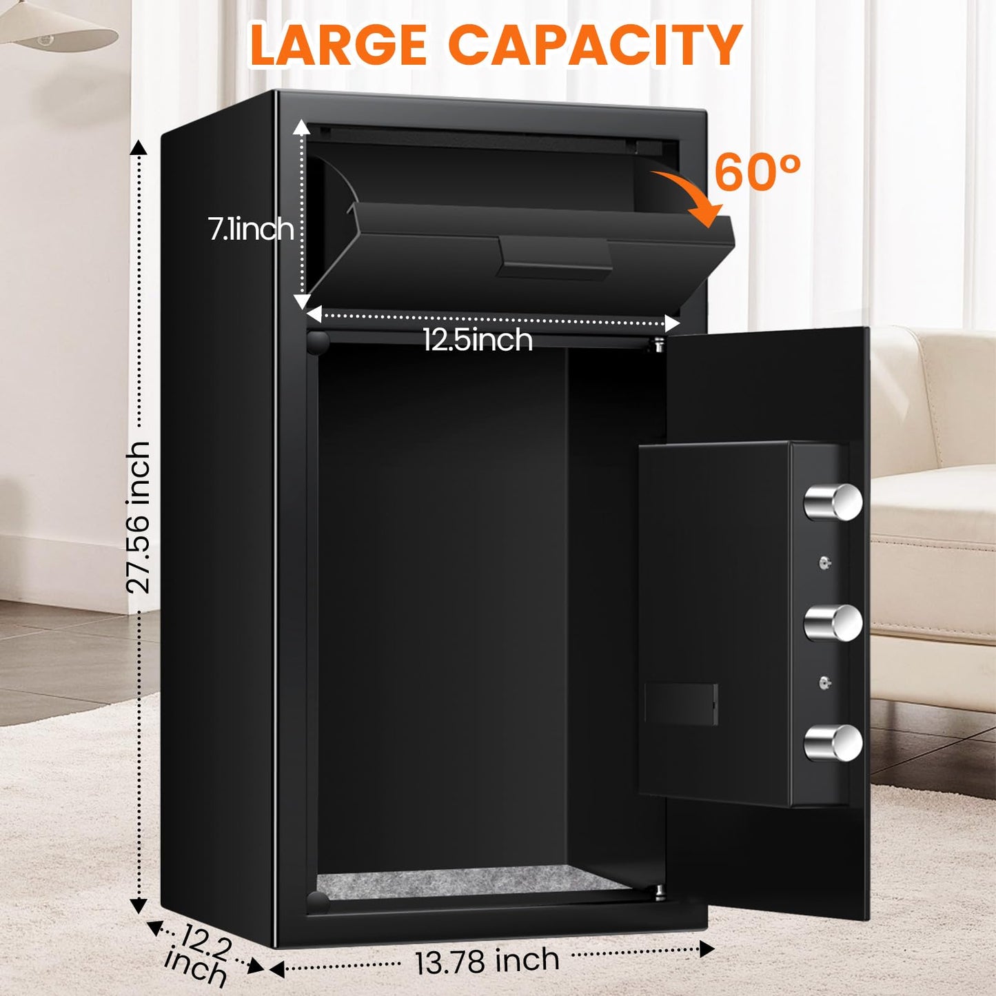 6.0 Cuft Large Depository Drop Safe for Business, Security Safe Box with Quick Place Drop Slot, Combination Lock & Spare Keys, Heavy-duty Commercial Cash Drop Box Safe for Retail Office Restaurant