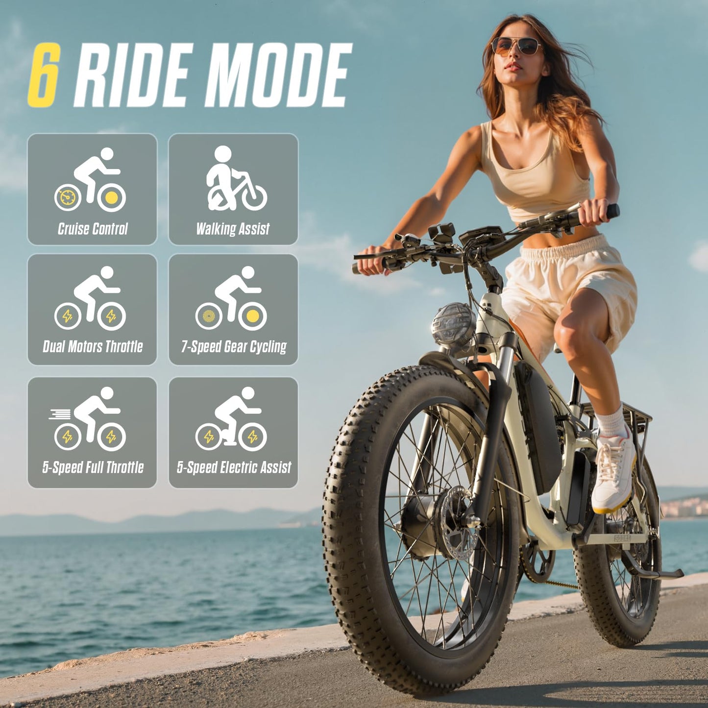 PUJH 6000W Dual Motor E-Bike Up to 100Mi 60V 24" Fat Tire for Adults PU364