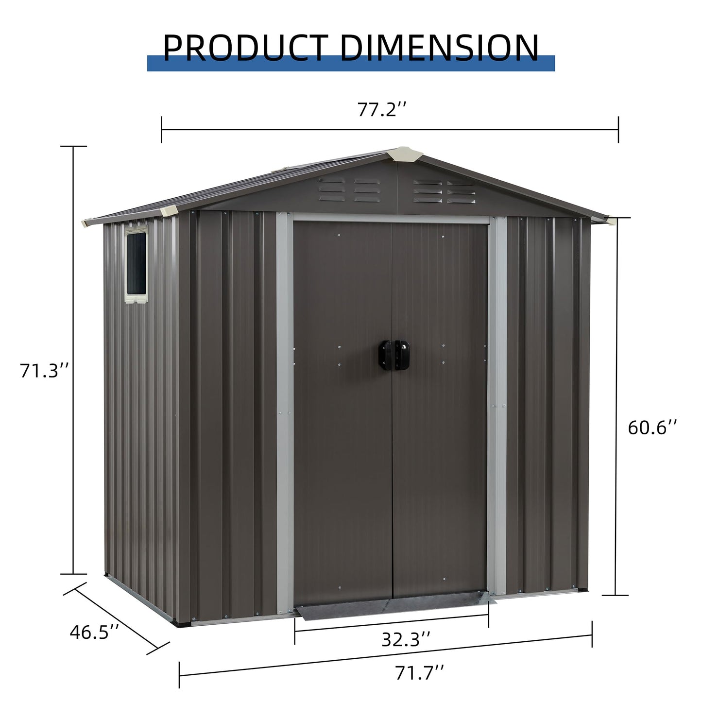 JYQAQA 6x4 FT Outdoor Storage Shed,Waterproof Metal Garden Sheds with Lockable Double Door,Weather Resistant Steel Tool Storage House Shed for Garden,Patio,Lawn, Gray