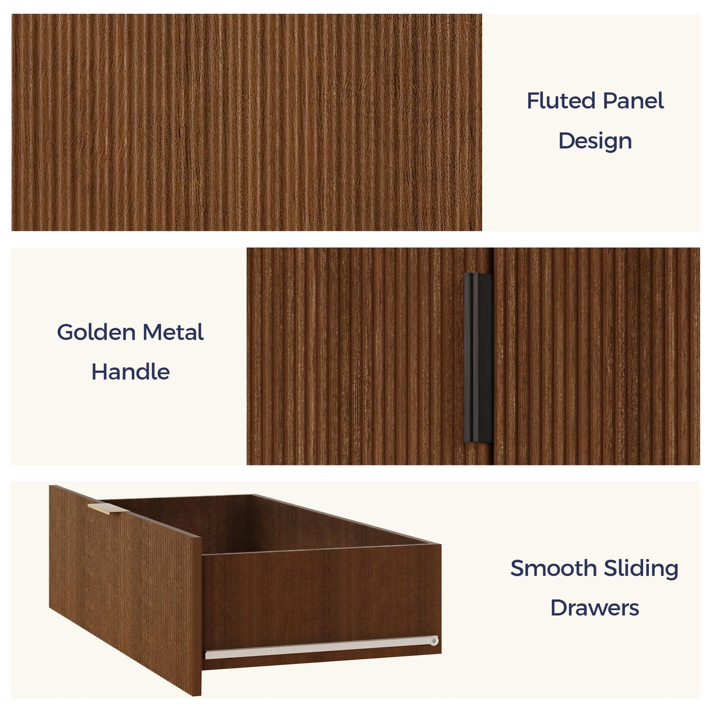 Trygoal Tall Storage Cabinet, Kitchen Pantry Cabinet with Adjustable Shelves & Fluted Panel Design, Wood Cupboard with 3 Drawers 2 Doors, Tall Home Cupboard for Living Room, Kitchen, Walnut