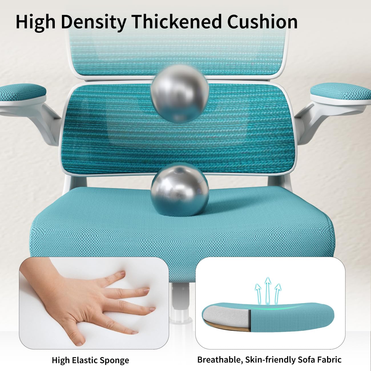Blue Office Chair, Ergonomic Desk Chair - Thick Cushion Adjustable Height Computer Chair with Lumbar Support and Flip-up Armrests, Home Office Desk Chairs, Swivel Executive Task Chair