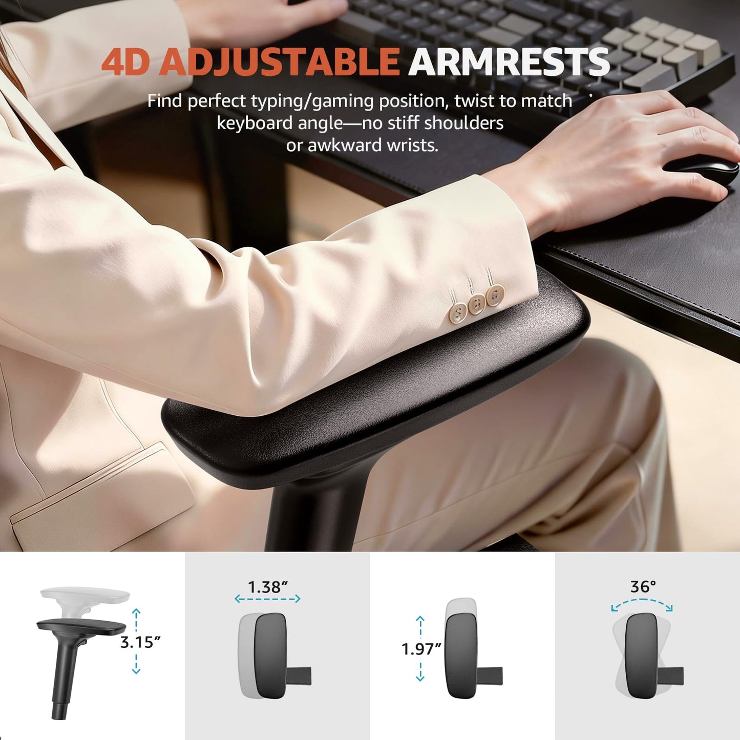 ErgoSift M2 Office Chair Ergonomic Desk Chair High-Back Mesh Desk Chair with Adjustable Lumbar Support and Headrest 4D Armrests for Long Hours Sitting Black