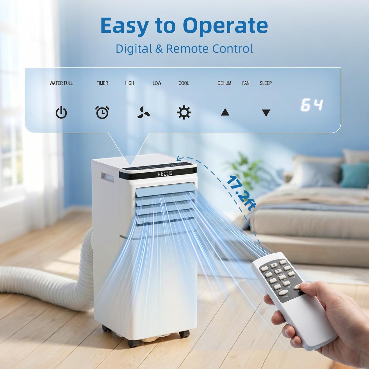 Portable Air Conditioner, 10000 BTU, Cools Up to 450 Sq Ft, Remote Control, 2 Fan Speeds, 24 Hour Timer, Quiet Operation & Fan Mode, Portable AC for Bedroom, Office, Home & Dorm