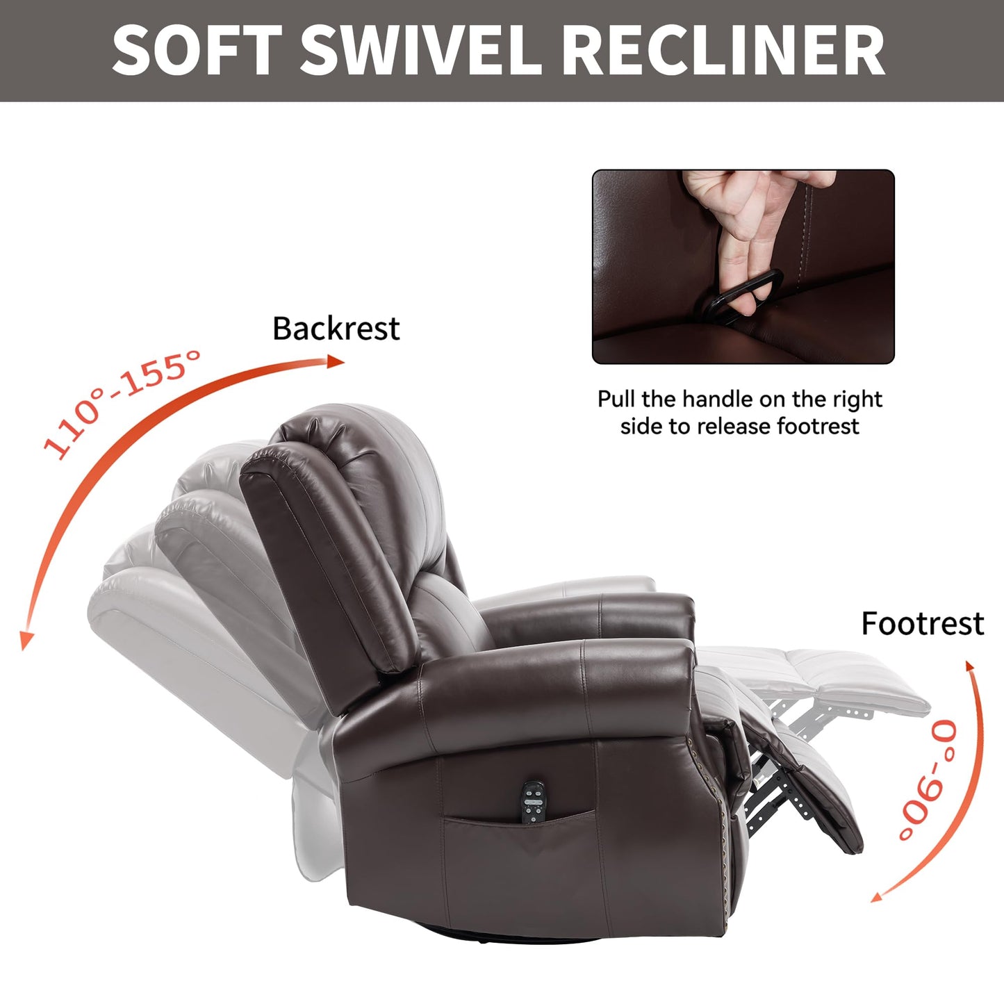 GDFStudio Heat Massage Swivel Rocker Recliner Chair, Manual Fabric Recliner with 360° Swivel, Rocking Function, Lumbar Heat and 8-Point Massage, Overstuffed Living Room Reclining Chair, Brown