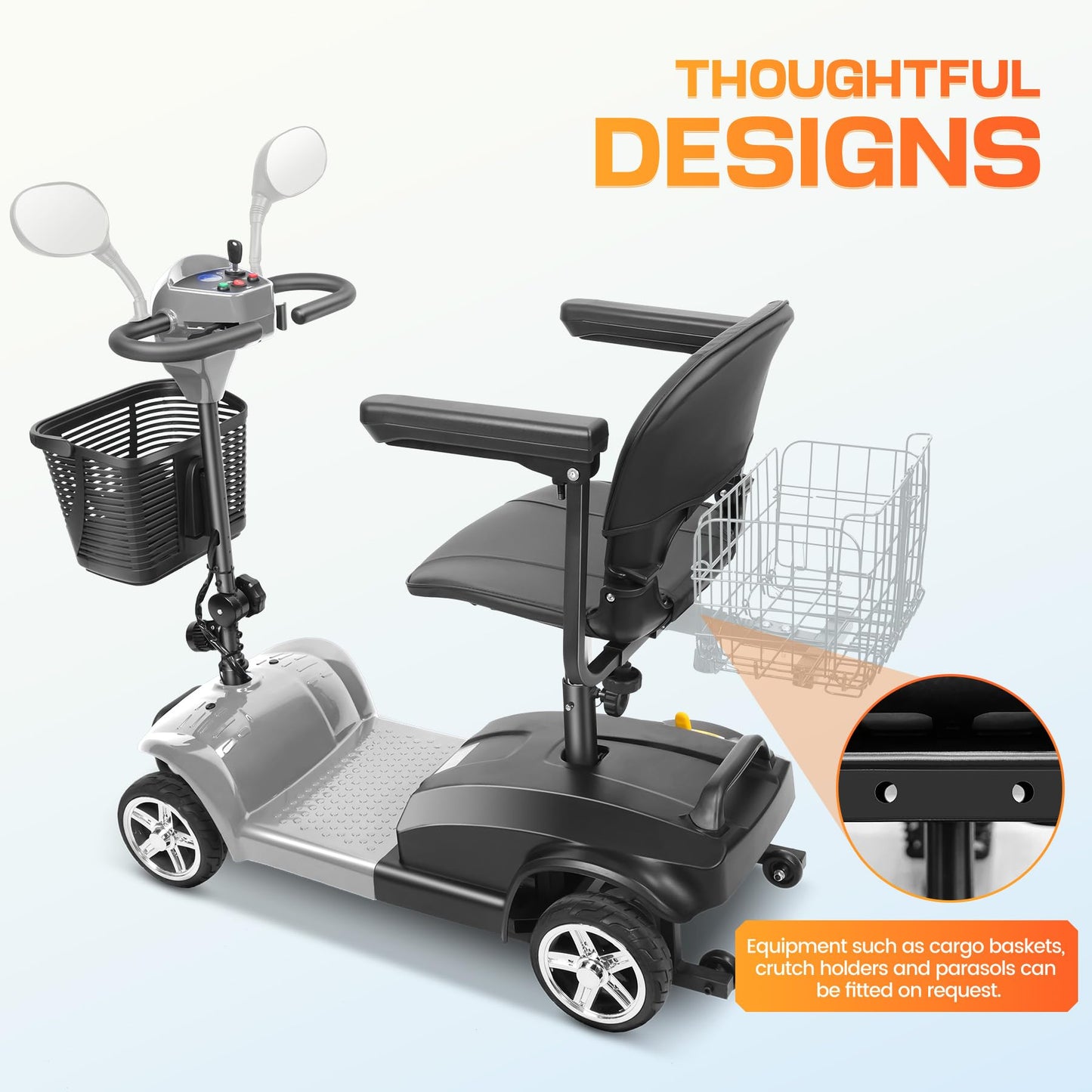 Wooken 4-Wheel Mobility Scooter for Seniors, Adults, Elderly, Foldable Mobility Scooter, Powered Mobility Scooter Wheelchair Device, All Terrain Compact Heavy Duty Mobility for Travel