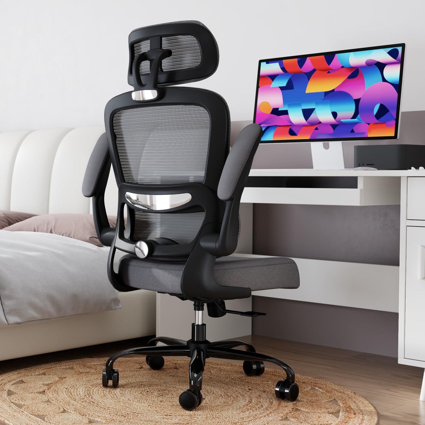 TRALT Office Chair Ergonomic Desk Chair, 330 LBS Home Mesh Office Desk Chairs with Wheels, Comfortable Gaming Chairs (Dark Grey)