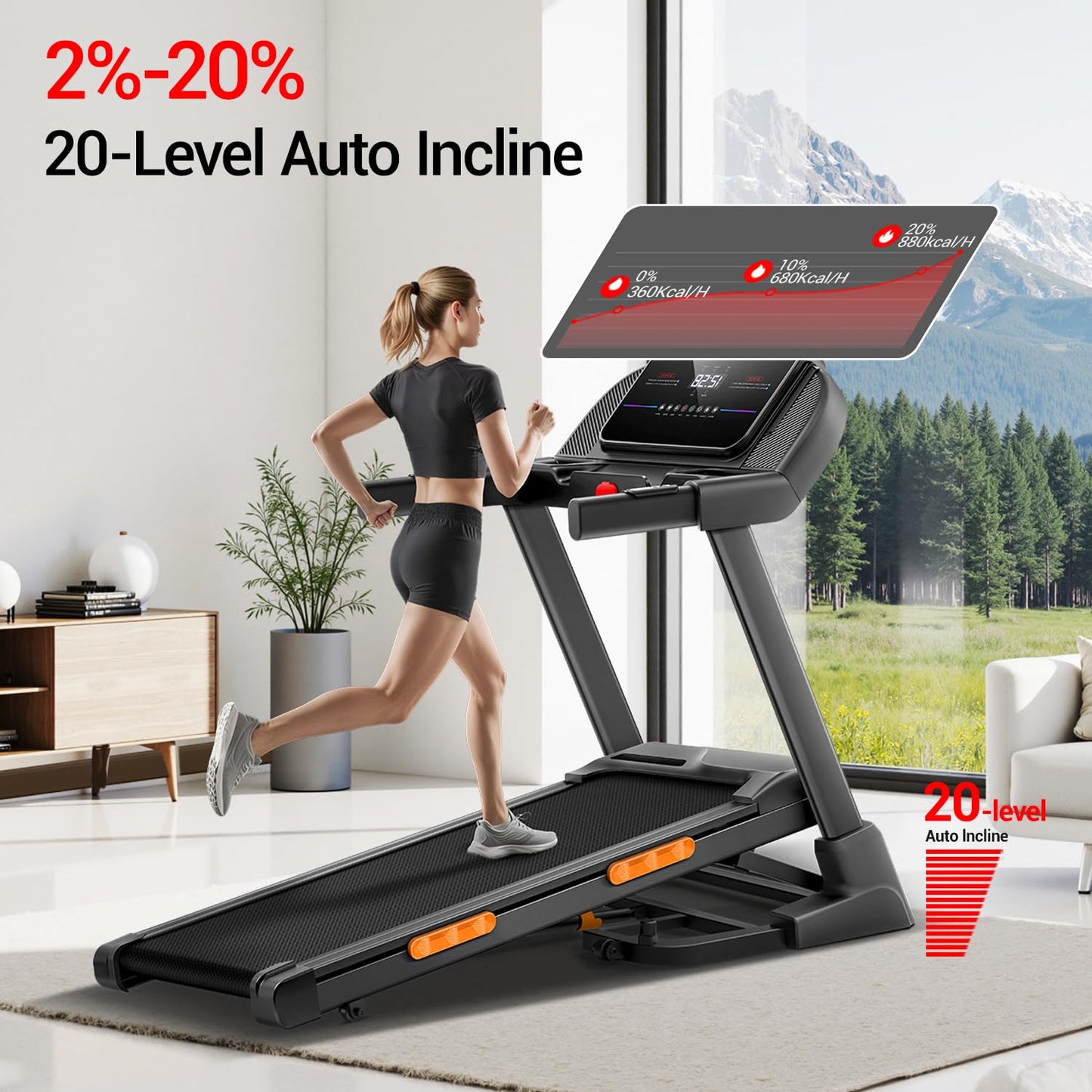 UMAY Fitness Treadmill with 20-Level 20% Auto Incline, Treadmills for Home Auto Folding with Pulse Sensors, 400 LBS Capacity, 4.0HP Quiet Brushless, Max 8.0 MPH