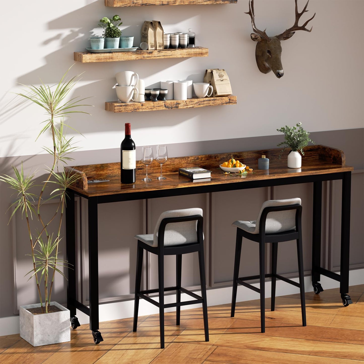 Ytaoka Table Overbed, Walnut, Queen Size, Wheels, Charging Station, 70.8" for Home and Hospital
