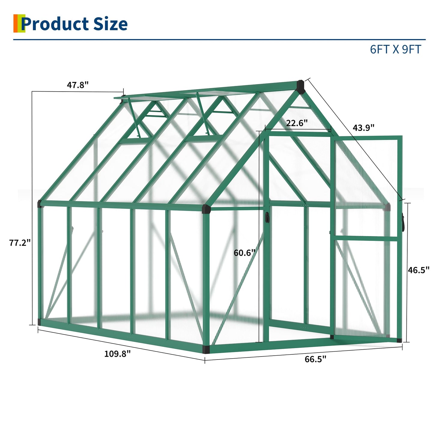 GarveeHome 6×9 FT Outdoor Greenhouse, Large Walk in Greenhouses for Outdoors and Garden Planting, Polycarbonate Green House with Enhanced Aluminum Frame and W/Lockable Push Door, Green