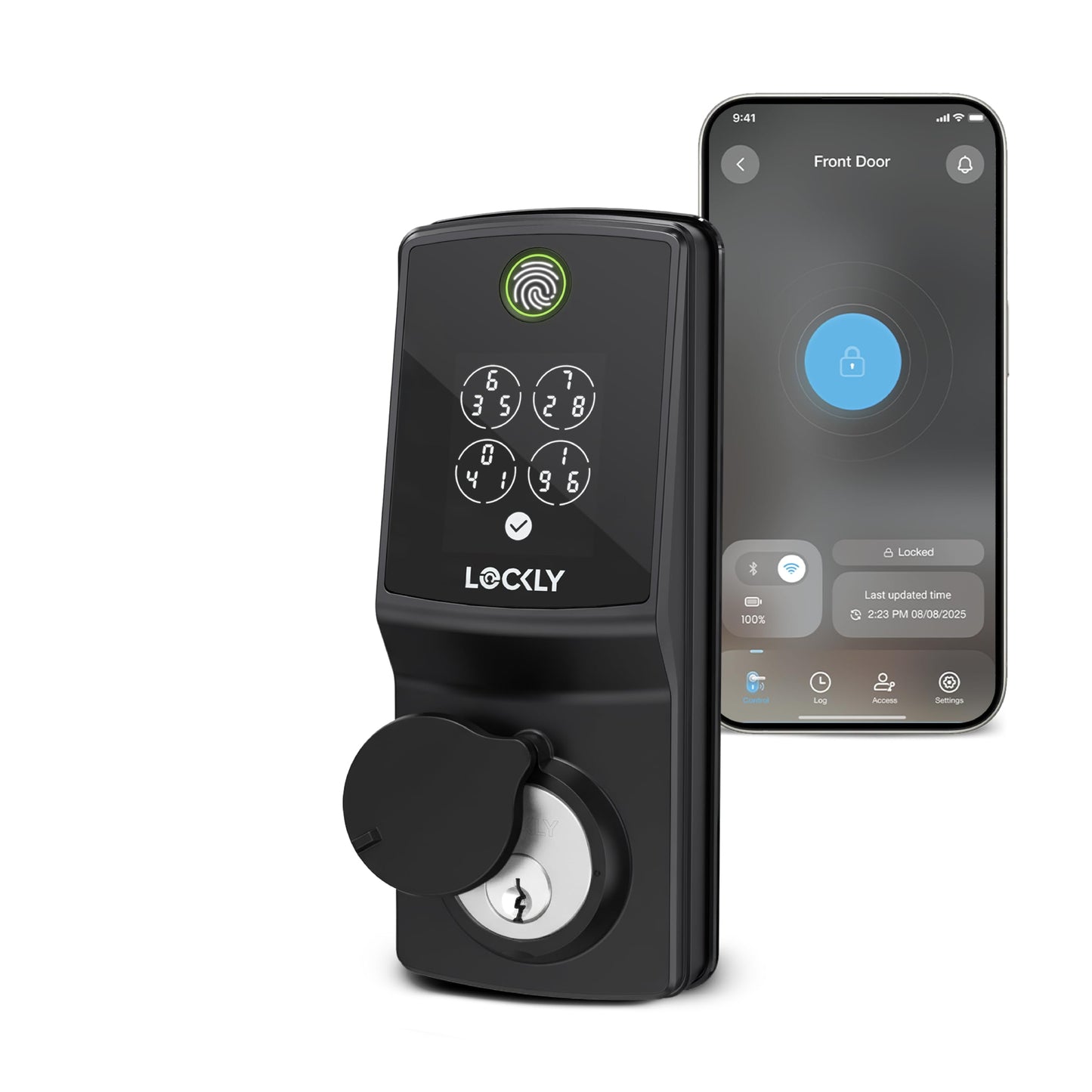 Lockly Secure Pro Smart Lock, 0.2s AI Fingerprint Door Lock, Patented PIN Genie Keypad, Keyless Entry Deadbolt for Front Door, Zinc Alloy, IP65 Waterproof, 2 Backup Keys Included