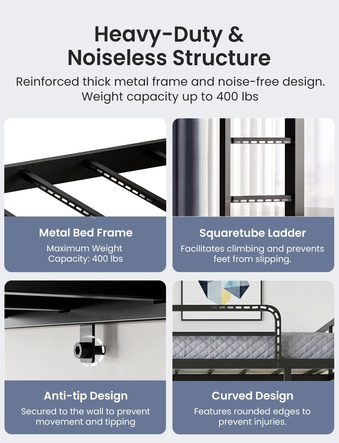 Feetice Full Size Loft Bed with Desk, Metal Frame with Shelves and Clothes Rack, Anti-Tilt Design & 12" Safety Rail, Space-Saving Loft Bed for Teens, Black