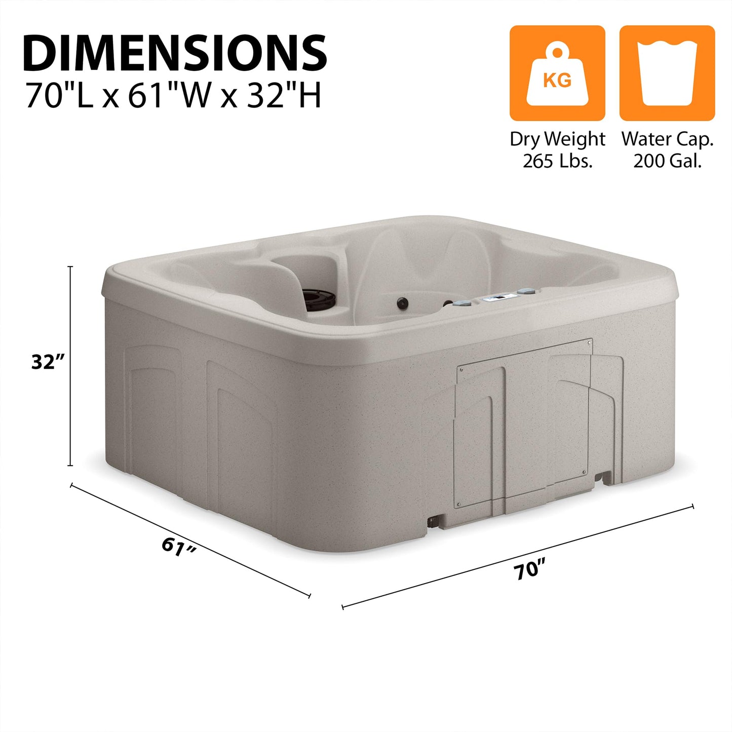 Lifesmart 4-Person Plug & Play Square Hot Tub Spa with 13 Jets, 1.0 HP Pump, Thermal Cover and LED Light, Outdoor Spa, Sand