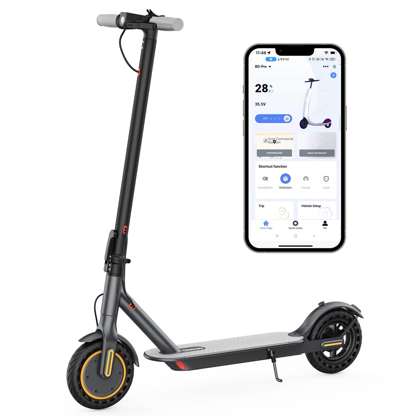Qlaway 8.5" Aluminum Alloy Frame E Scooter for Adults 19 MPH Sport Escooter 350W Motor, Electric Scooter Up to 22 Miles Range, Bearing 265 LBS/APP Control-Gray