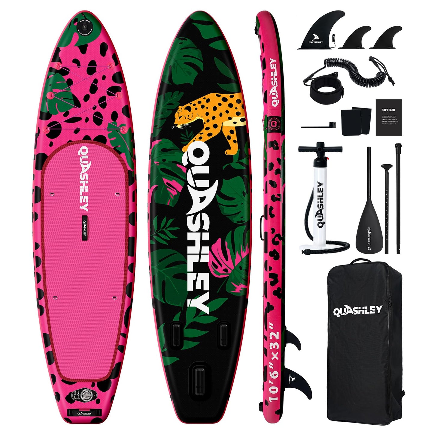 Quashley Inflatable Stand Up Paddle Board with Premium SUP Accessories,Stable Wide Design with Non-Slip EVA Deck for All Skill Levels,Ultra Stable All Around Paddleboard Leopard