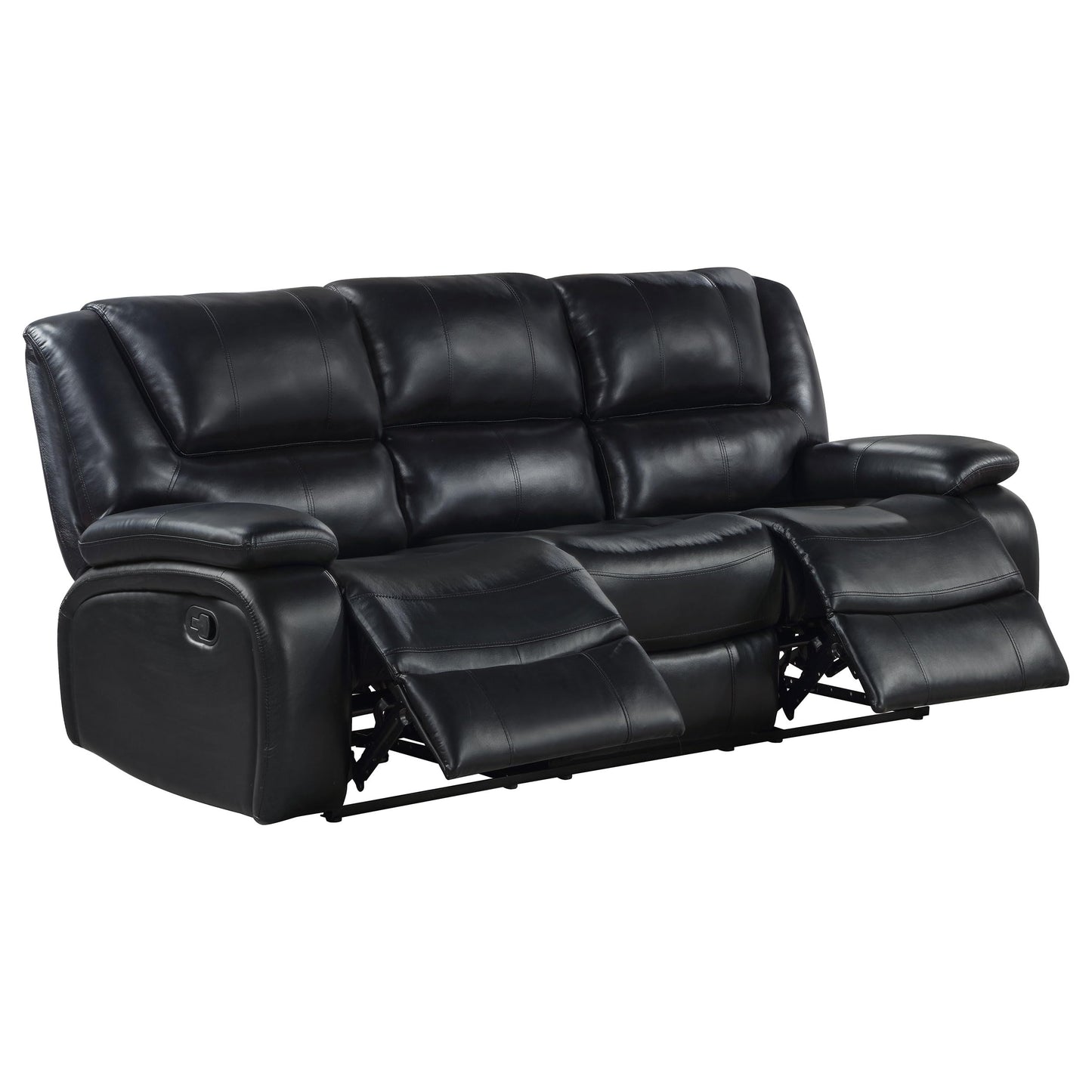 Coaster Home Furnishings - Camila - Wood and Faux Leather - Reclining Sofa with Manual Motion, Padded Pillow Arms, and Channeled Seat - Living Room - Black - 610244