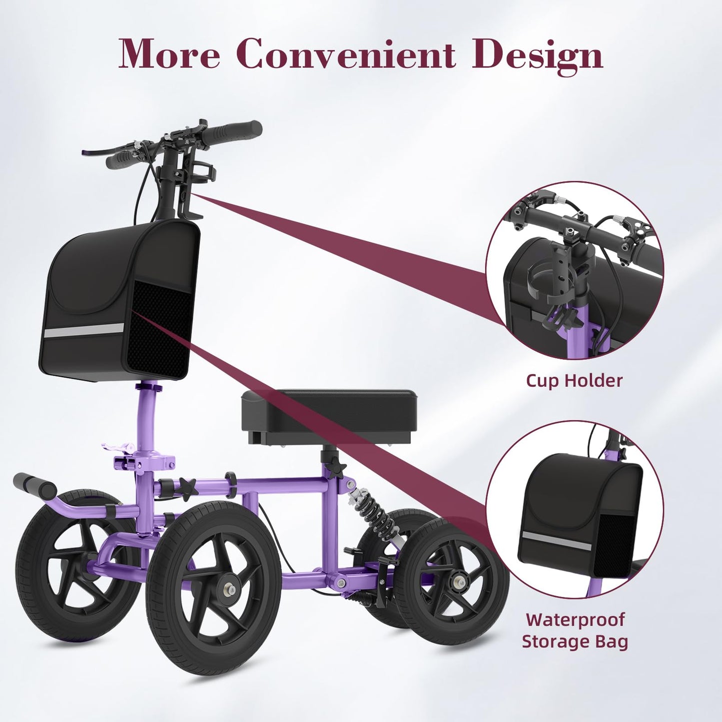 Fvzzin All Terrain Knee Scooter for Adults, Foldable Rolling Knee Scooter with DIY Stickers & Shock Absorber, Steerable Knee Walker for Broken Foot, Ankle Injuries & Surgery, Better Crutch Alternative