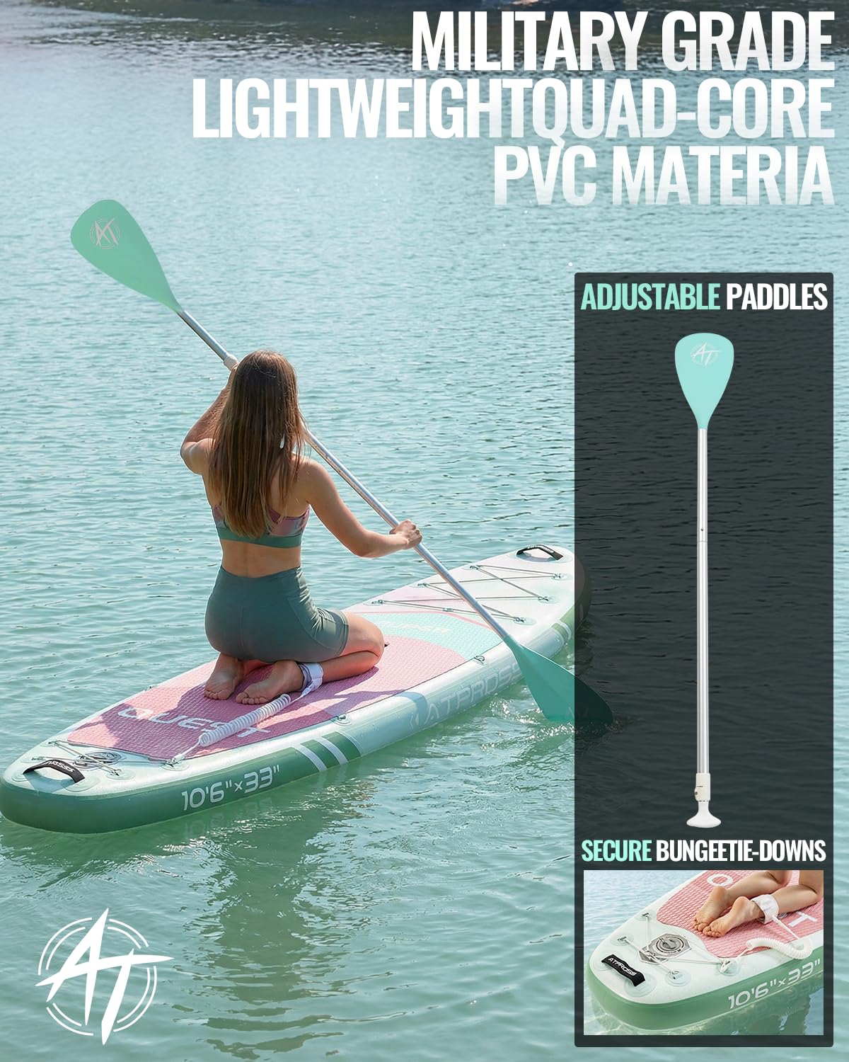 10'6''x33''Inflatable Stand Up Paddle Board, 400lbs Extra Ultra-Light Blow Up Paddle Board, Premium SUP Accessories Kit & Backpack, Non-Slip Stable Deck Boat for Yoga Fishing Surf