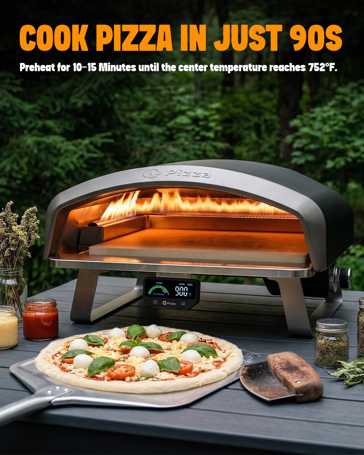 Q Pizza Propane Gas Pizza Oven with 16" Baking Stone for Bigger Size Pizzas & More Food, Outdoor Portable Pizza Stove with Thermometer for Patio Backyard Camping Tailgating, PS110