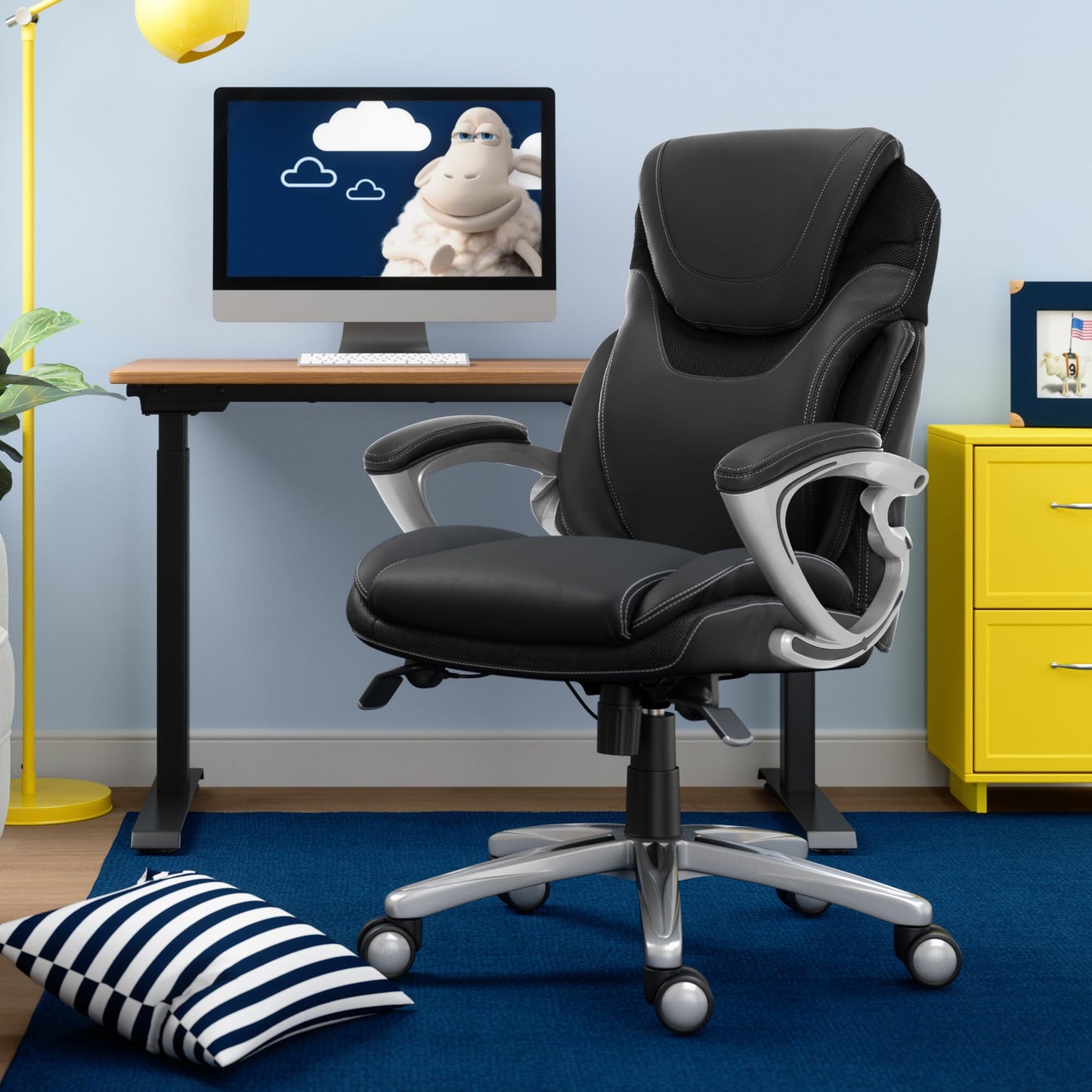 Serta Bryce Executive Office Chair - Ergonomic Computer DeskChair with Lumbar Technology - Adjustable Height - Memory Foam Body Pillows - 360° Swivel Rolling Base - Bonded Leather - Black