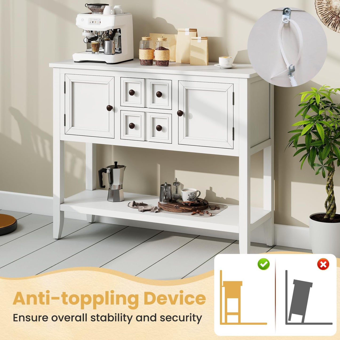 Giantex Sideboard Buffet Cabinet with Storage, 42’’ Wood Credenza, Accent Coffee Bar Cabinet with Open Shelf, 2 Drawers & 2 Doors, Buffet Table for Entryway, Kitchen, Living Room, Hallway, White