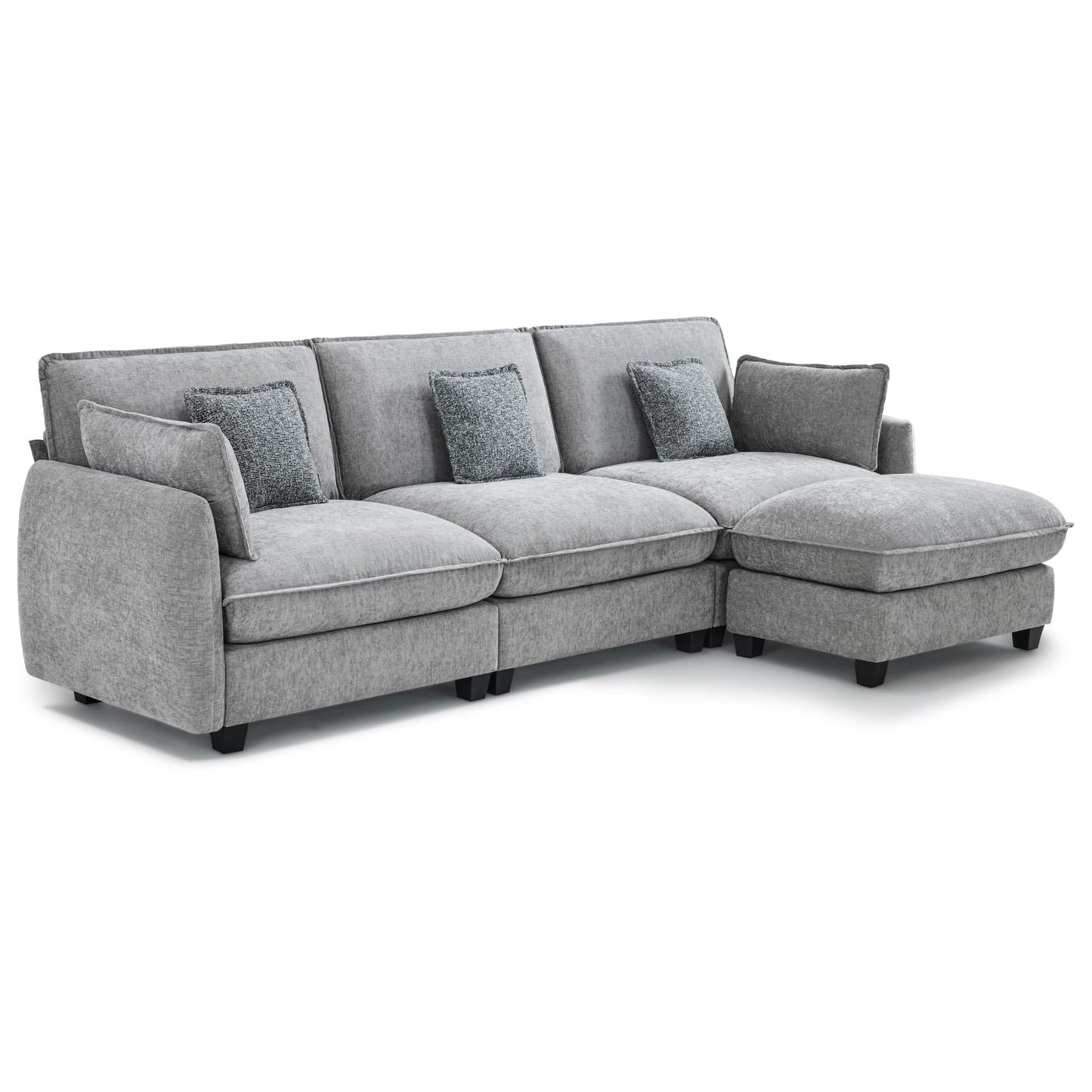 MCombo 117" Oversized Cloud Sectional Couch, Sectional Sofa with FSC Certified, L Shaped Couch with Ottoman for Living Room, Chenille S0701 (Grey)