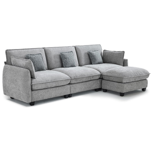 MCombo 117" Oversized Cloud Sectional Couch, Sectional Sofa with FSC Certified, L Shaped Couch with Ottoman for Living Room, Chenille S0701 (Grey)