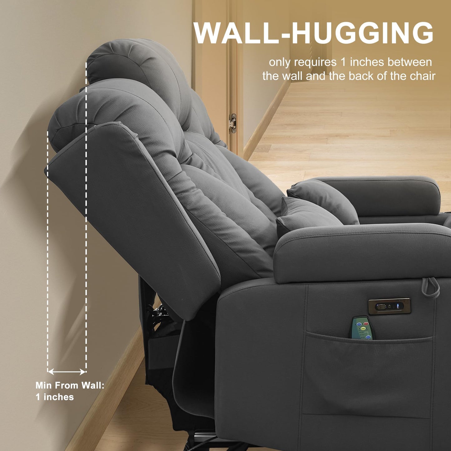 URRED Power Loveseat Recliner Sofa with Massage and Heat, Wall Hugger Reclining Loveseat with Console, RV Couch Home Theater Seating with LED Lights for Living Room (Gray, 67" - 2 Seats)