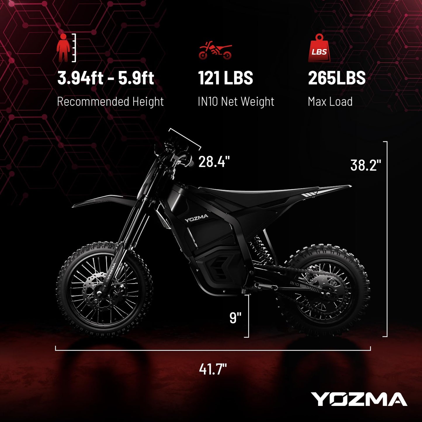 Yozma IN10 Electric Dirt Bike, 2600W 40MPH Electric-Motorcycle with 48V/23AH Battery Ebike, Full Hydraulic Brakes and Suspensions Mountain Off-Road E Dirt Bike, for Teens & Adults