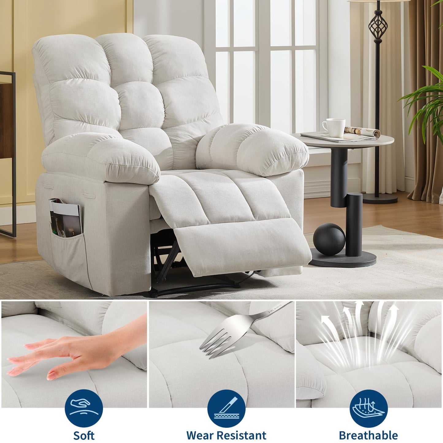21.4'' Wide Recliner Chair,Massage & Heat Recliner Chair for Adults,Home Theater Seating with Lumbar Support,Ergonomic Breathable Fabric Nursery Rocking Chairs for Living Room