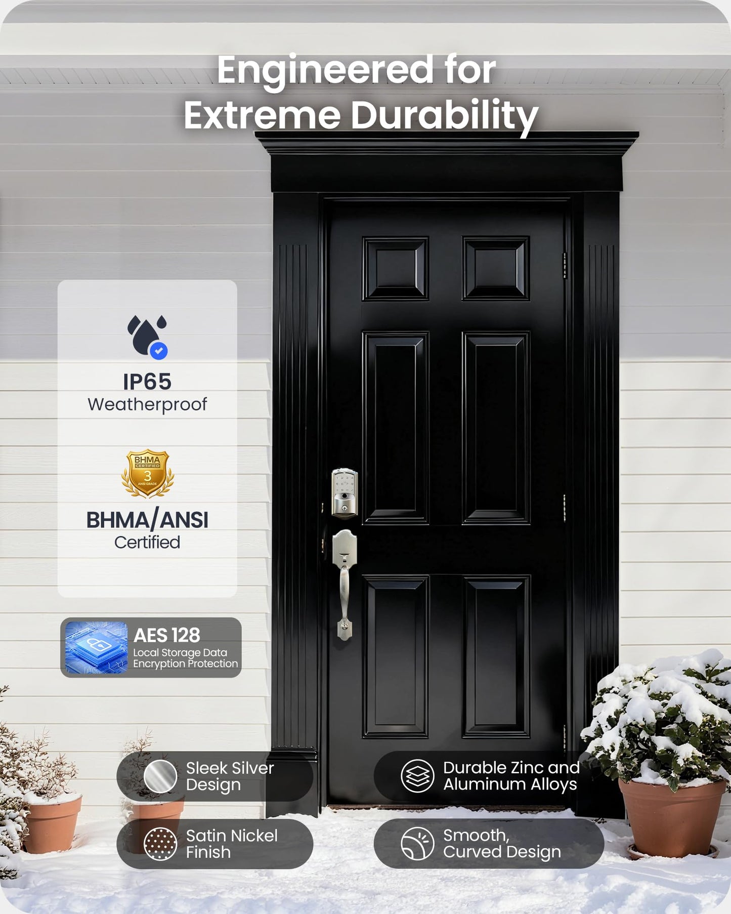 Veise VE027-H Built-in Wi-Fi Fingerprint Smart Deadbolt Lock with Handleset, App Remote & Voice Control, Keyless Entry Front Door Lock Set, Touchscreen Keypad, Auto-Lock, Easy Setup, Satin Nickel