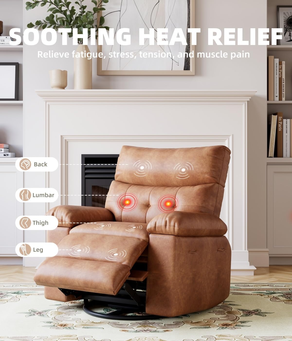 GarveeHome Oversized Recliner Chairs with Heat and Massage - 360° Swivel Lazy Boy Recliner Chair for Adults- Manual Rocking Chair with Remote Control for Living Rooms, Bedrooms and Nurseries - Coffee