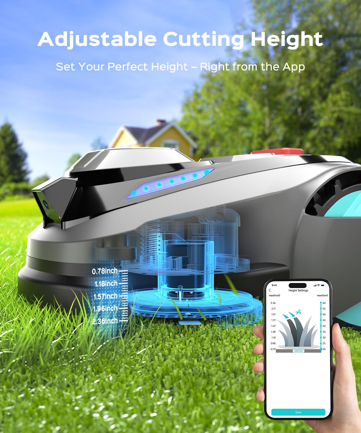 YARDCARE N1600 PRO Robot Lawn Mower, Wireless Design with RTK+Vision Navigation, 0.4 Acre Coverage, APP Smart Control Robot Lawn Mower, Multi-Zone Mowing, Curved Path, Adjustable Cutting Height